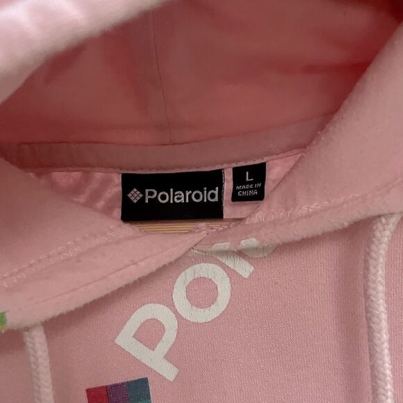 POLAROID ALLOVER LOGO PRINT HOODED SWEATSHIRT HOODIE PINK LARGE - Picture 8 of 8